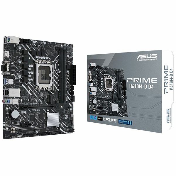ASUS PRIME H610M-D D4 LGA1700 mATX MB - Intel H610 2xDIMM DDR4 1xM.2 4xSATA PCIe 4.0 1Gb Ethernet 1xD-SUB 1xHDMI with LPT and RGB header
