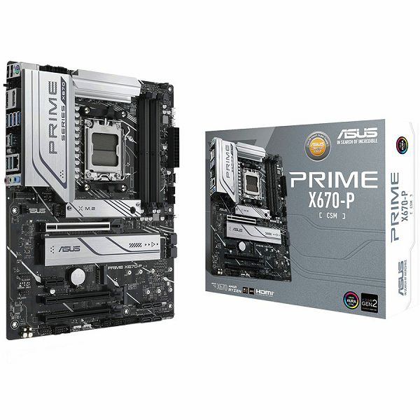ASUS PRIME X670-P-CSM AM5 ATX MB - AMD X670 4xDIMM DDR5 3xM.2 6xSATA PCIe 5.0 2.5Gb Ethernet 1xDisplayPort 1xHDMI with Aura Sync support
