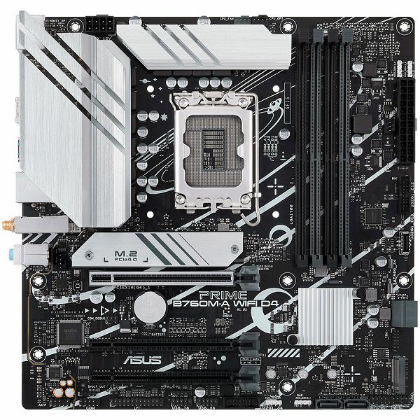 ASUS PRIME B760M-A WIFI D4 LGA1700 mATX MB - Intel B760 4xDIMM DDR4 2xM.2 4xSATA PCIe 4.0 2.5Gb Ethernet WiFi 6 + Bluetooth 1xDisplayPort 2xHDMI with Aura Sync support