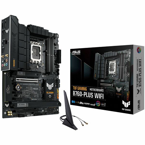 ASUS TUF GAMING B760-PLUS WIFI LGA1700 ATX gaming MB - Intel B760 4xDIMM DDR5 3xM.2 4xSATA PCIe 5.0 2.5Gb Ethernet WiFi 6 + Bluetooth 1xDisplayPort 1xHDMI with Aura Sync support