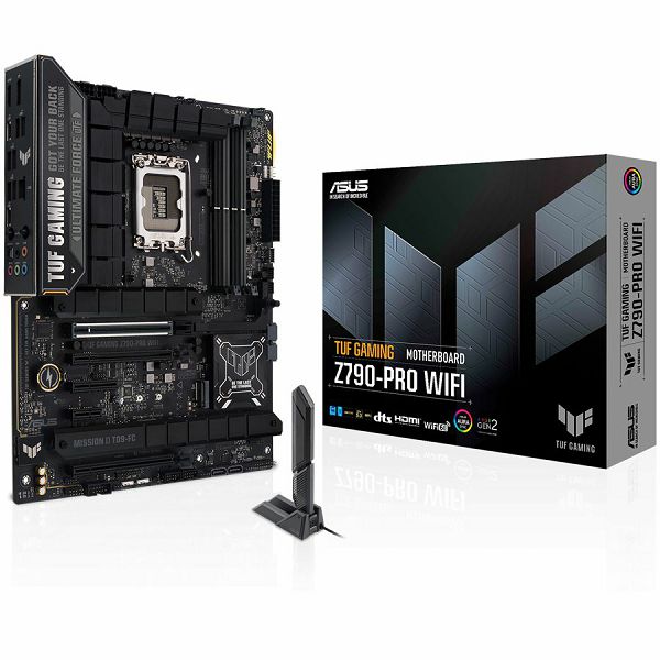 ASUS TUF GAMING Z790-PRO WIFI LGA1700 ATX gaming MB - Intel Z790 4xDIMM DDR5 4xM.2 4xSATA PCIe 5.0 2.5Gb Ethernet WiFi 6E + Bluetooth 1xDisplayPort 1xHDMI with Aura Sync support