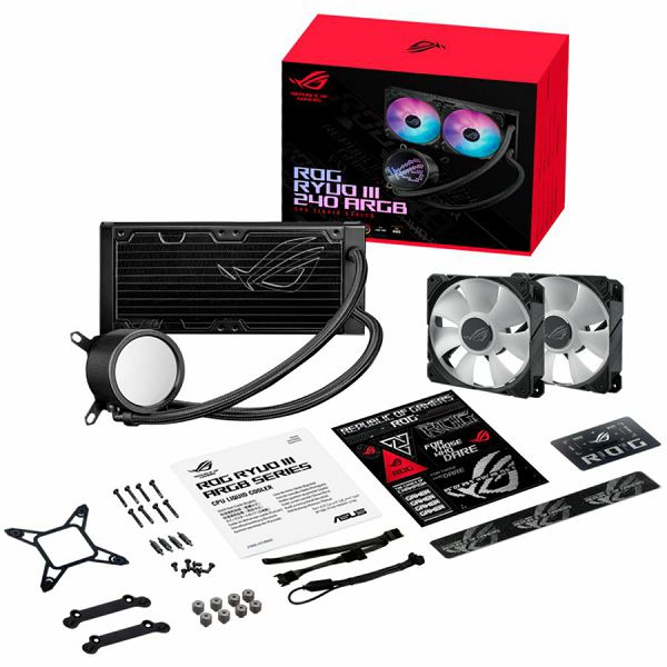 ASUS ROG Ryuo III 240 ARGB all-in-one liquid CPU cooler with Asetek 8th gen pump solution, Anime Matrix LED Display and 2x 120 mm ROG ARGB cooling fans