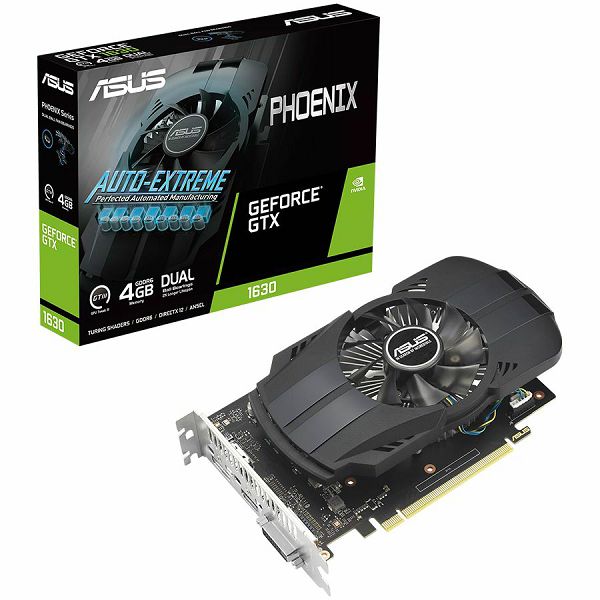 ASUS Video Card NVidia Phoenix GeForce GTX 1630 4GB GDDR6 EVO VGA is your ticket into PC gaming, PCIe 3.0, 1xDVI-D, 1xHDMI 2.0b, 1xDisplayPort 1.4a