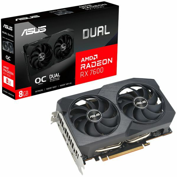ASUS Video Card AMD Radeon Dual Radeon RX 7600 V2 OC Edition 8GB GDDR6 VGA optimized inside and out for lower temps and durability, PCIe 4.0, 1xHDMI 2.1, 3xDisplayPort 1.4a