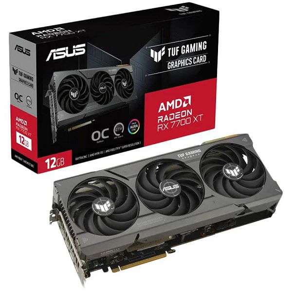 ASUS Video Card AMD Radeon TUF Gaming Radeon RX 7700 XT OC Edition 12GB GDDR6 VGA optimized inside and out for lower temps and durability, PCIe 4.0, 1xHDMI 2.1, 3xDisplayPort 2.1