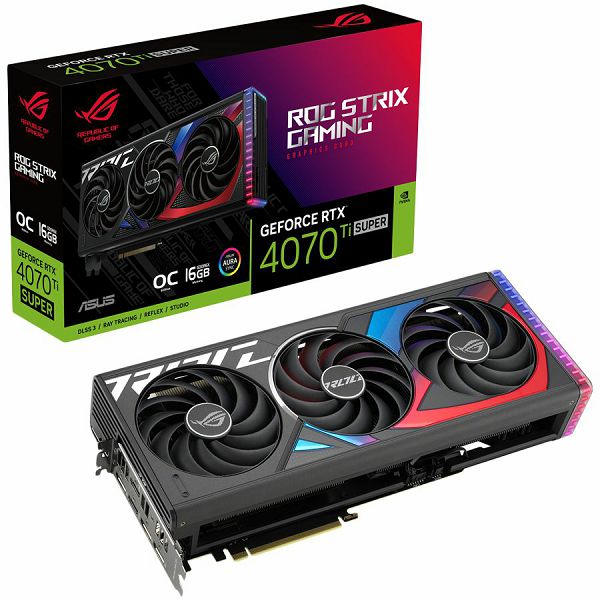 ASUS Video Card NVidia ROG Strix GeForce RTX 4070 Ti SUPER OC Edition 16GB GDDR6X VGA buffed-up design with chart-topping thermal performance, PCIe 4.0, 2xHDMI 2.1a, 3xDisplayPort 1.4a