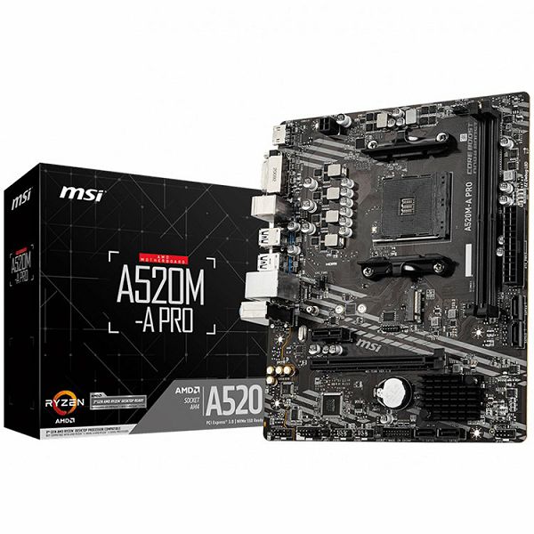 A520/AM4/2xDDR4/1xPCI-Ex16/4XSATA/1xM2/DVI/HDMI/M-ATX