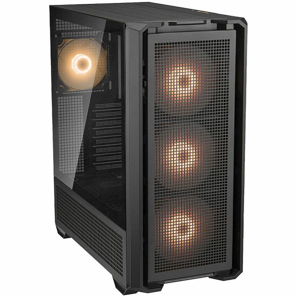 COUGAR | MX600 Black | PC Case | Mid Tower / Mesh Front Panel / 3 x 140mm + 1 x 120mm Fans / Transparent Left Panel