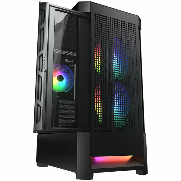 COUGAR | Case Airface RGB Black | PC Case | Mid Tower / Mesh Front Panel / 2 x 140mm ARGB Fans / 1x 120mm ARGB Fan / TG Left Panel / Black