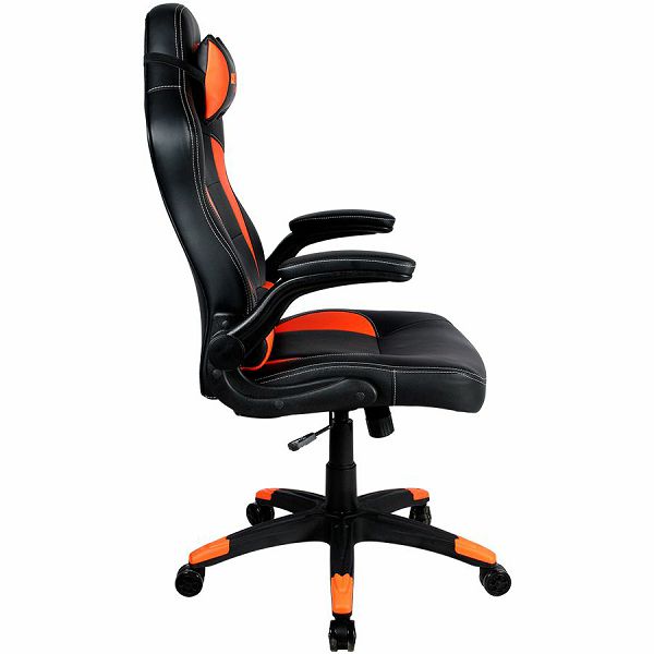 Gaming chair, PU leather, Original and Reprocess foam, Wood Frame, Butterfly mechanism, up and down armrest, Class 4 gas lift, Nylon 5 Stars Base,50mm PU caster, black+Orange.