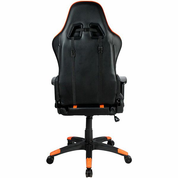 Gaming chair, PU leather, Cold molded foam, Metal Frame,  Butterfly mechanism, 90-150 dgree, 2D armrest, Class 4 gas lift, Nylon 5 Stars Base, 60mm PU caster, black+Orange.