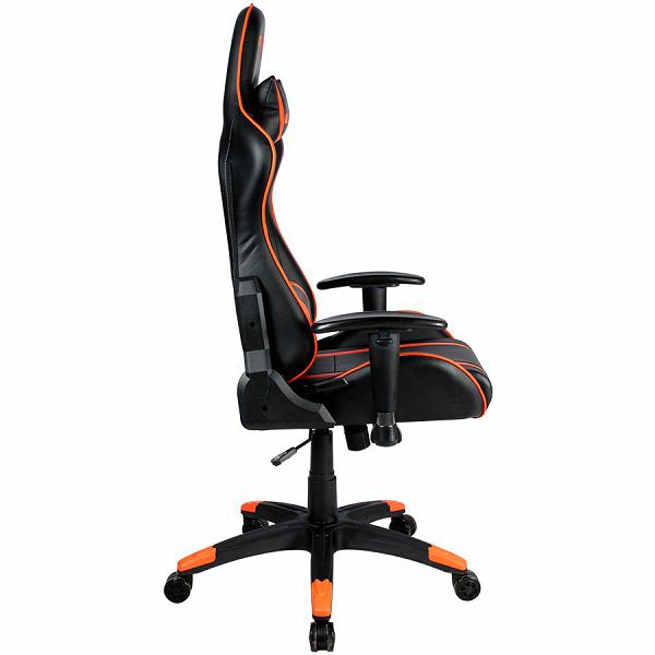 Gaming chair, PU leather, Cold molded foam, Metal Frame,  Butterfly mechanism, 90-150 dgree, 2D armrest, Class 4 gas lift, Nylon 5 Stars Base, 60mm PU caster, black+Orange.