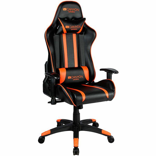 Gaming chair, PU leather, Cold molded foam, Metal Frame,  Butterfly mechanism, 90-150 dgree, 2D armrest, Class 4 gas lift, Nylon 5 Stars Base, 60mm PU caster, black+Orange.