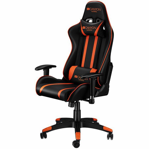 Gaming chair, PU leather, Cold molded foam, Metal Frame,  Butterfly mechanism, 90-150 dgree, 2D armrest, Class 4 gas lift, Nylon 5 Stars Base, 60mm PU caster, black+Orange.