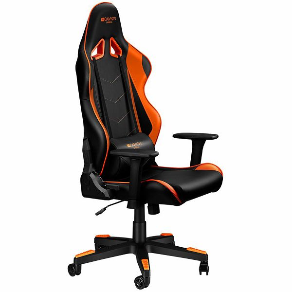 Gaming chair, PU leather, Original foam and Cold molded foam, Metal Frame, Butterfly mechanism, 90-165 dgree, 3D armrest, Class 4 gas lift, Nylon 5 Stars Base, 60mm PU caster, black+Orange.