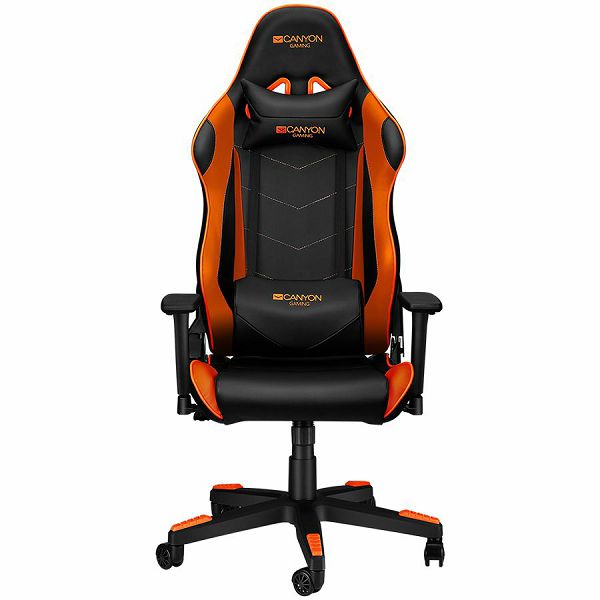 Gaming chair, PU leather, Original foam and Cold molded foam, Metal Frame, Butterfly mechanism, 90-165 dgree, 3D armrest, Class 4 gas lift, Nylon 5 Stars Base, 60mm PU caster, black+Orange.