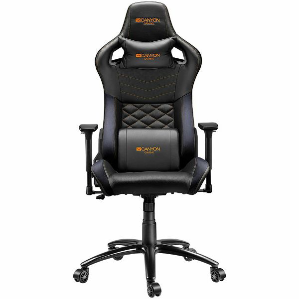 Gaming chair, PU leather, Cold molded foam, Metal Frame, Butterfly mechanism, 90-150 dgree, 3D armrest, Class 4 gas lift, metal base ,60mm Nylon Castor, black and orange stitching