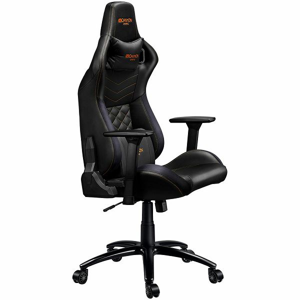 Gaming chair, PU leather, Cold molded foam, Metal Frame, Butterfly mechanism, 90-150 dgree, 3D armrest, Class 4 gas lift, metal base ,60mm Nylon Castor, black and orange stitching