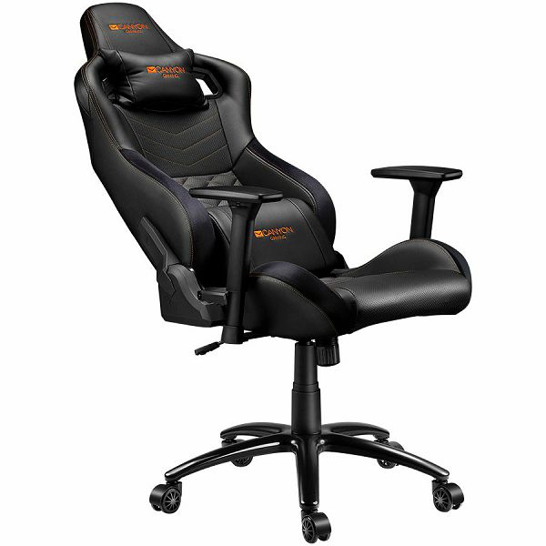 Gaming chair, PU leather, Cold molded foam, Metal Frame, Butterfly mechanism, 90-150 dgree, 3D armrest, Class 4 gas lift, metal base ,60mm Nylon Castor, black and orange stitching