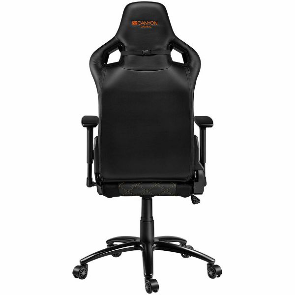 Gaming chair, PU leather, Cold molded foam, Metal Frame, Butterfly mechanism, 90-150 dgree, 3D armrest, Class 4 gas lift, metal base ,60mm Nylon Castor, black and orange stitching