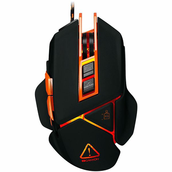 CANYON Optical gaming mouse, adjustable DPI setting 800/1000/1200/1600/2400/3200/4800/6400, LED backlight, moveable weight slot and retractable top cover for comfortable usage