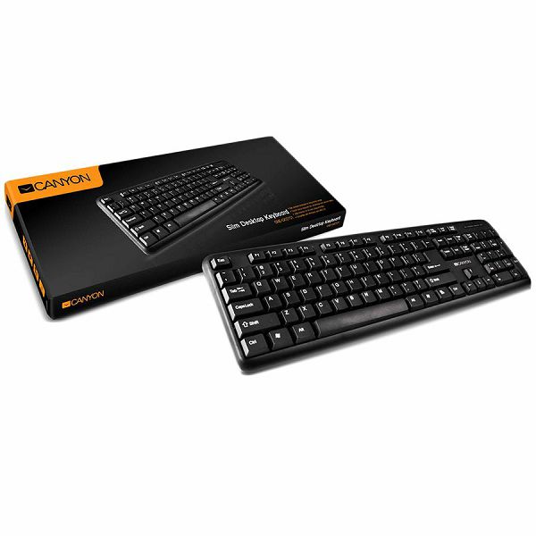 CANYON Wired Keyboard, 104 keys, USB2.0, Black, cable length 1.3m, 443*145*24mm, 0.37kg, Adriatic