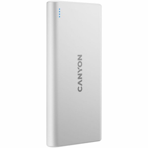 CANYON PB-106 Power bank 10000mAh Li-poly battery, Input 5V/2A, Output 5V/2.1A(Max), USB cable length 0.3m, 140*68*16mm, 0.24Kg, White