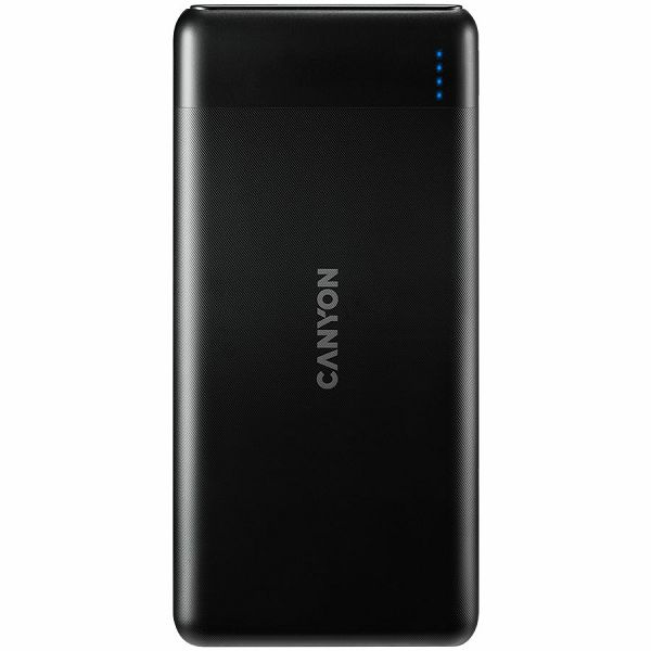 CANYON PB-107 Power bank 10000mAh Li-poly battery, Input Micro/PD 18W(Max), Output PD/QC3.0 18W(Max), quick charging cable 0.3m, 144*68*16mm, 0.25kg, Black