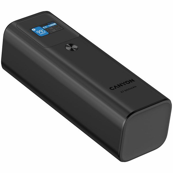 CANYON PB-2010, allowed for air travel power bank 27000mAh/97.2Wh Li-poly battery, in/out:2xUSB-C PD3.1 140W, out:USB-A QC 3.0 22.5W,TFT display,Dark Grey