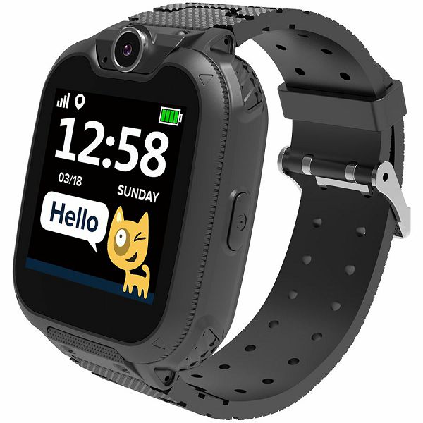 Kids smartwatch, 1.54 inch colorful screen, Camera 0.3MP, Mirco SIM card, 32+32MB, GSM(850/900/1800/1900MHz), 7 games inside, 380mAh battery, compatibility with iOS and android, Black, host: 54*42.6*1