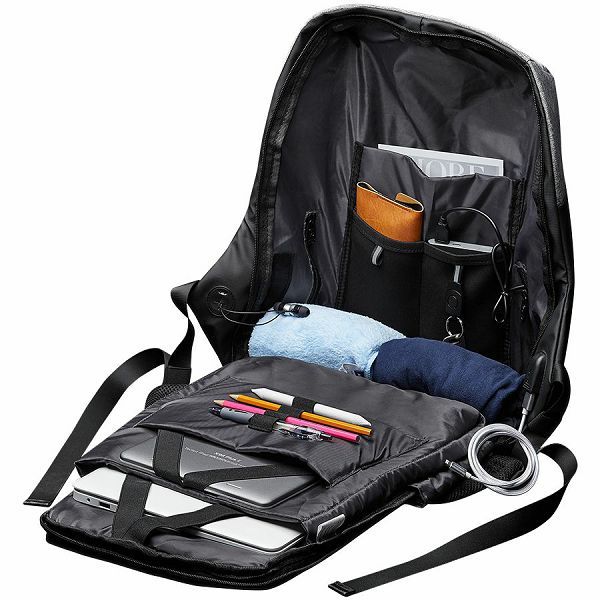 Anti-theft backpack for 15.6"-17" laptop, material 900D glued polyester and 600D polyester, black/dark gray, USB cable length0.6M, 400x210x480mm, 1kg,capacity 20L