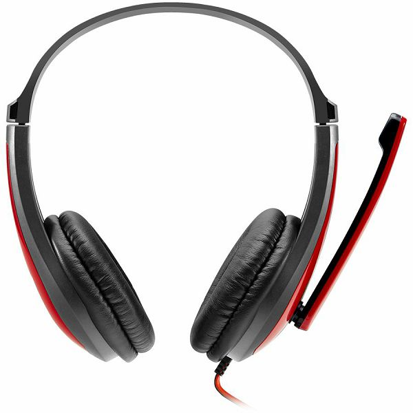 CANYON entry price PC headset with microphone, combined 3.5mm plug, leather pads, Flat cable length  2.0m, 160*60*160mm, 0.13kg, Black-red