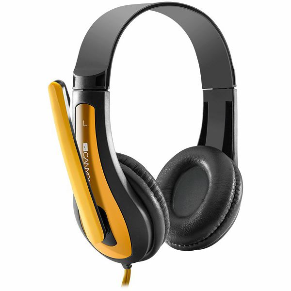 CANYON entry price PC headset, combined 3,5 plug, leather pads, Black-yellow