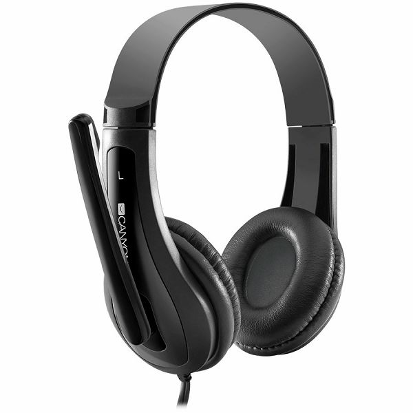 CANYON entry price PC headset with microphone, combined 3.5mm plug, leather pads, Flat cable length 2.0m, 160*60*160mm, 0.13kg, Black