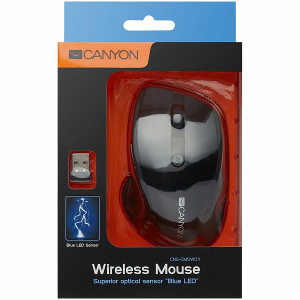 CANYON 2.4Ghz wireless mouse, optical tracking - blue LED, 6 buttons, DPI 1000/1200/1600, Black pearl glossy