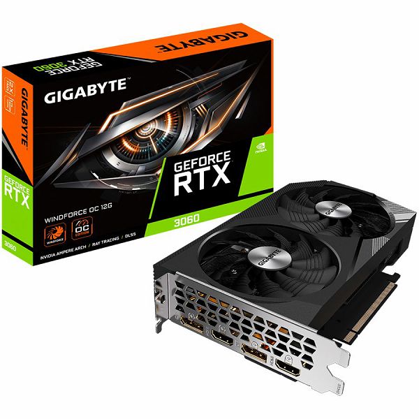 GIGABYTE Video Card NVIDIA GeForce RTX 3060 WINDFORCE OC 12G GDDR6 12GB/192bit, PCI-E 4.0 x16, 2xHDMI, 2xDP, WINDFORCE 2X, Retail