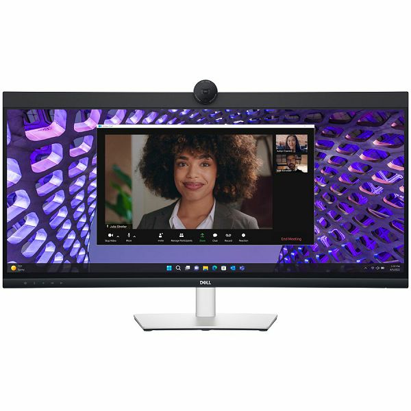 Monitor DELL P3424WEB Curved Video Conferencing 34", 3440x1440 WQHD, IPS Antiglare, 21:9, 1000:1, 300 cd/m2, 8ms/5ms, 178/178, DP, HDMI, 2xUSB-C (DP/PD), USB-B, 2xUSB 3.2, RJ-45, 2x5W Speakers, Cam, M