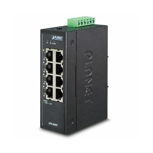 Planet Industrial 8-Port (8x100Mbps RJ45) Compact Ethernet Switch (-40~75 degrees C), unmanaged