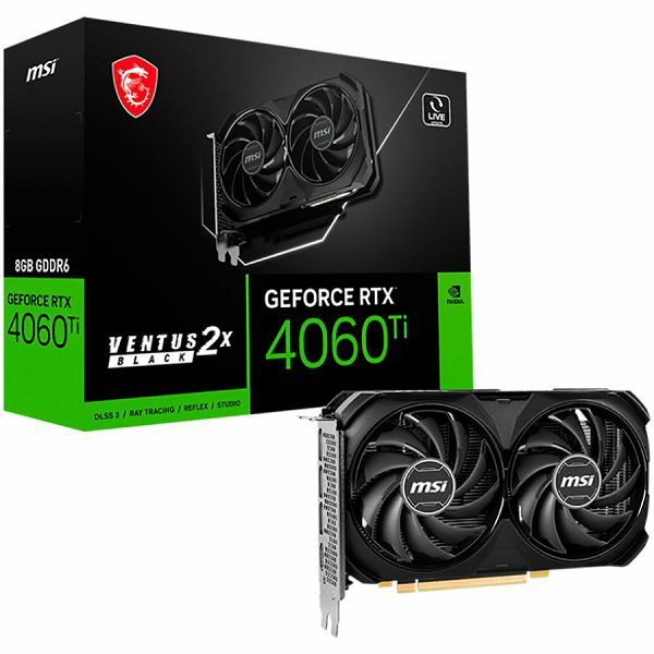 MSI Video Card NVidia RTX 4060 VENTUS 2X BLACK 8G OC (8GB GDDR6/128bit, PCI-E 4.0 x8, 1x8 pin, Retail)