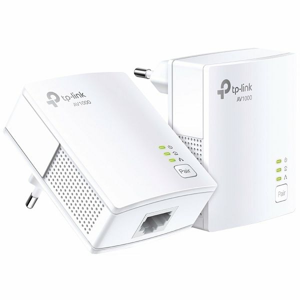 TP-Link AV1000 Powerline Starter Kit, Broadcom, 1 Gigabit Port, 1000Mbps Powerline, HomePlug AV, New PLC Utility,Twin Pack, Patented Power - Saving Mode - automatically reduces power consumption by up