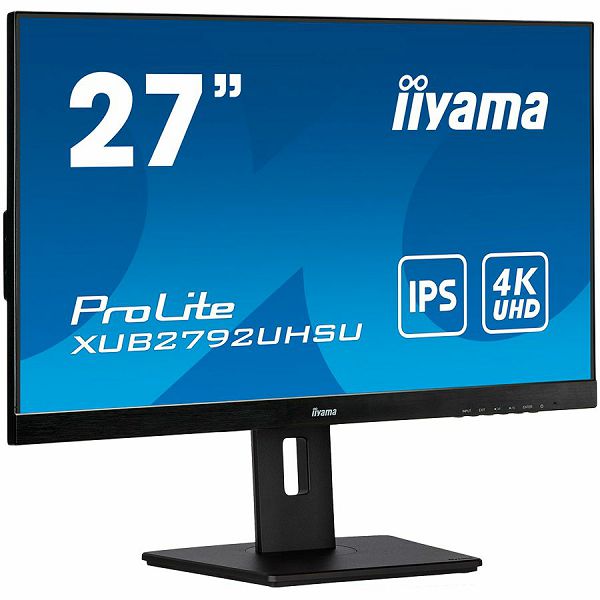 IIYAMA 27" ETE IPS-panel, 3840x2160 UHD, 4ms, 15cm height adj. stand, 300cd/m², DVI, HDMI, DisplayPort, Speakers, USB-HUB 2x 3.0