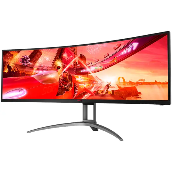 AOC Agon AG493UCX2 49" (48.8" viewable) Curved Gaming monitor, DQHD (5120x1440), 32:9, VA, 1800R, 165Hz, 4ms (GTG), 400 cd/m2, 3000:1, Adaptive Sync, HDR400, USB hub, 1x USB-C (DP Alt mode, PD 65W), 3