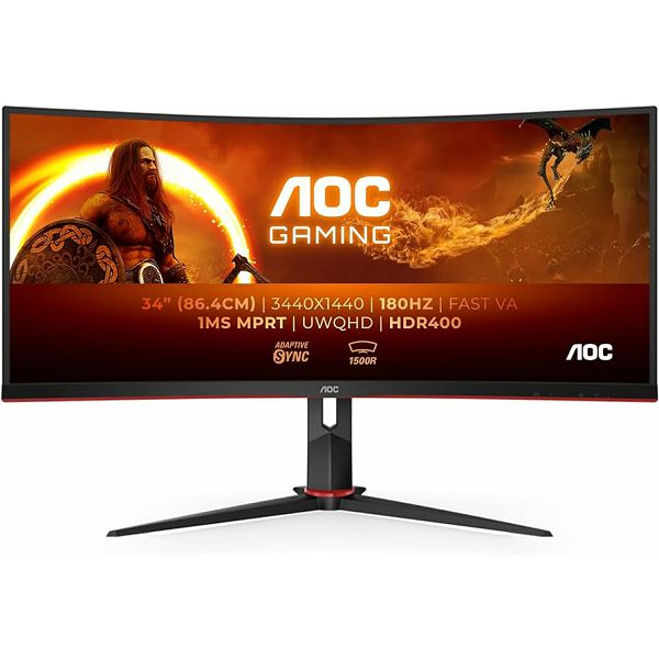 AOC LED 34", CU34G2XP, HDMIx2, DP, 180Hz, 1ms