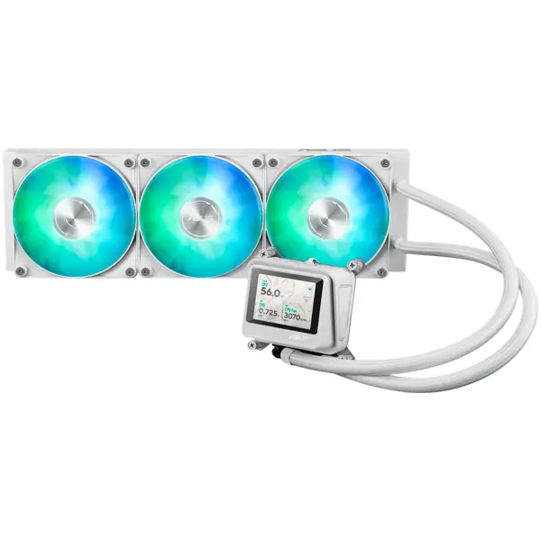 ASUS MAX Gaming LC 360 ARGB LCD White Edition all-in-one CPU liquid cooler with advanced cooling performance, vivid 2.4" IPS screen, pre-installed ARGB fans and Aura lighting