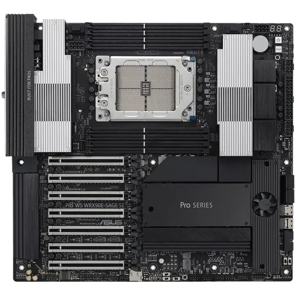 ASUS PRO WS WRX90E-SAGE SE sTR5 EEB workstation MB - AMD WRX90 8xDIMM DDR5 ECC 4xM.2 4xSATA 2xSlimSAS PCIe 5.0 Dual 10Gb + 1Gb Ethernet with multi-GPU support