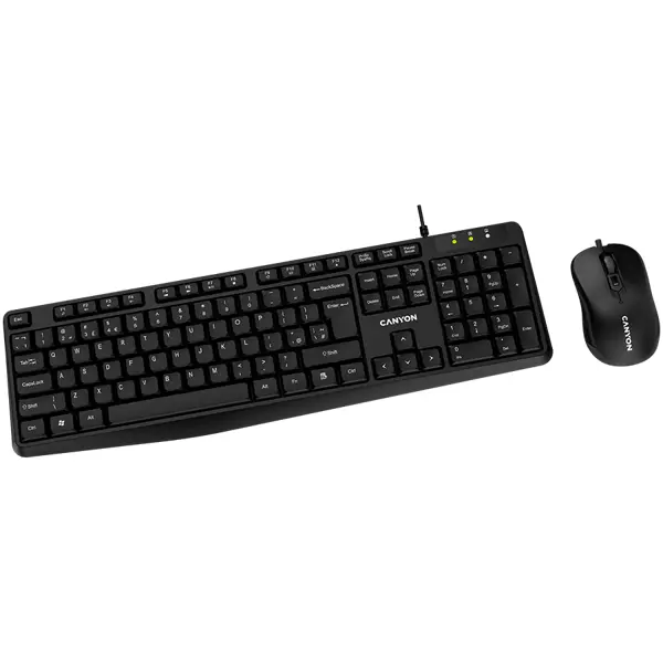 CANYON USB standard KB, water resistant AD layout bundle with optical 3D wired mice 1000DPI black