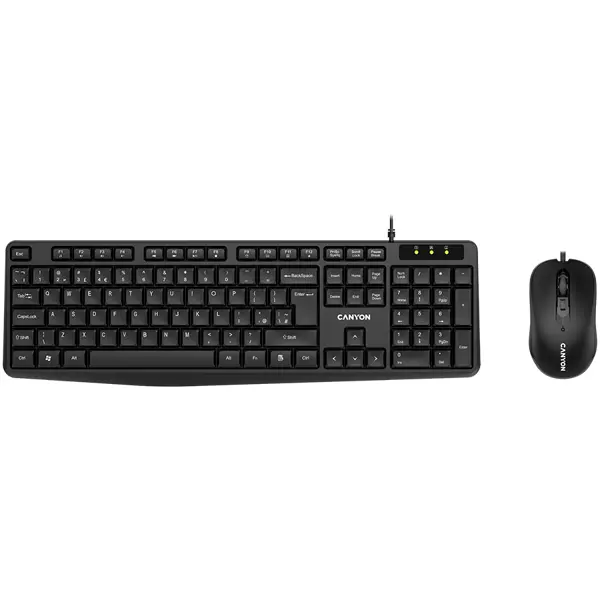 CANYON USB standard KB, water resistant AD layout bundle with optical 3D wired mice 1000DPI black