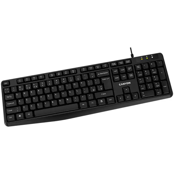 CANYON Wired Keyboard, 104 keys, USB2.0, Black, cable length 1.3m, 443*145*24mm, 0.37kg, Adriatic