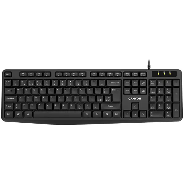 CANYON Wired Keyboard, 104 keys, USB2.0, Black, cable length 1.3m, 443*145*24mm, 0.37kg, Adriatic