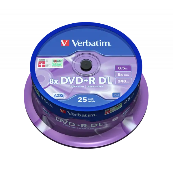 DVD+R DL Verbatim 8.5GB 8× Matt Silver 25 pack spindle (Double Layer)